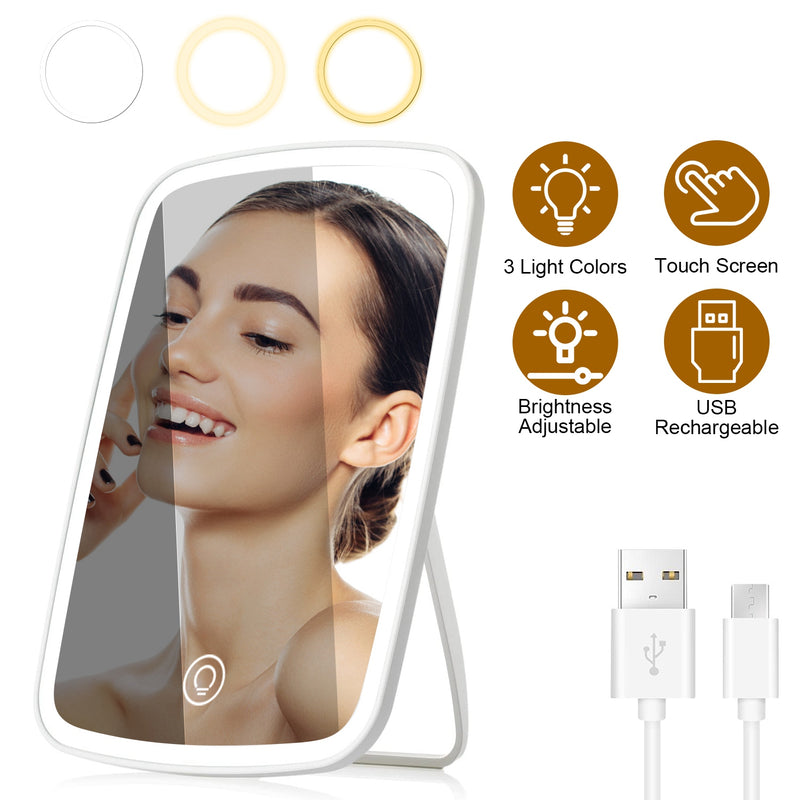 LED Makeup Mirror — Touch Control, 3 Light Modes, USB
