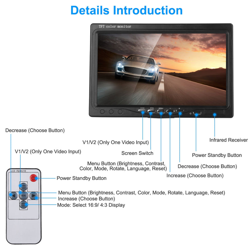 Screen Backup Camera System Vehicle Rear View Monitor Kit IP67 Waterproof Car Parking Reverse System With Night Vision For Car Trunk Van SUV 1Pc 7In