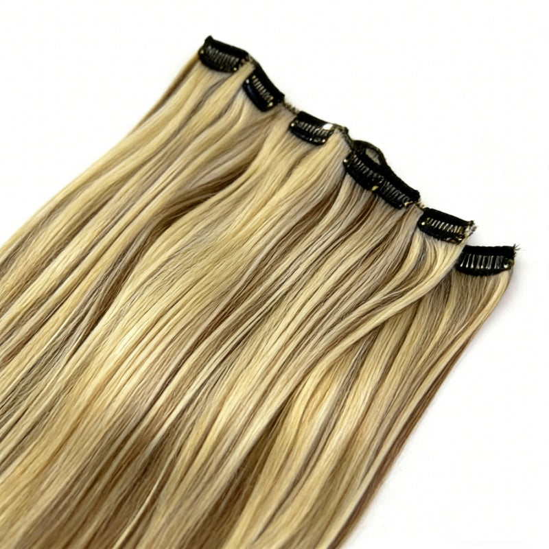 Clip-In Hairpiece — Brown & Blonde Highlights, Heat-Safe, Natural Fit