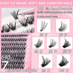 Lash Clusters, 640 Pcs Eyelashes Cluster Extensions 9-16mm Fluffy Individual Lashes 30D-60D D Curl False Eyelashes