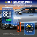 Air Pump Car Jumper Starter Portable Battery Pack With 150PSI Tire Inflator, 12V Jumper Box For Car Charger Battery Booster With LCD Display, 3-Mode Emergency Flashlight