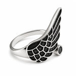 Angel Wing Black Sandstone Inlay Open Adjustable Ring For Men Women, Copper Plated Silver Vintage Gothic Biker Statement Daily Jewelry Gift