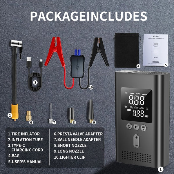 Portable Car Starter With Air Compressor,150PSI Digital Tire Inflator,Car Battery Starter 9.0 Gas 6.5L Diesel,Safe Clamps For Easy Use, Christmas Gift