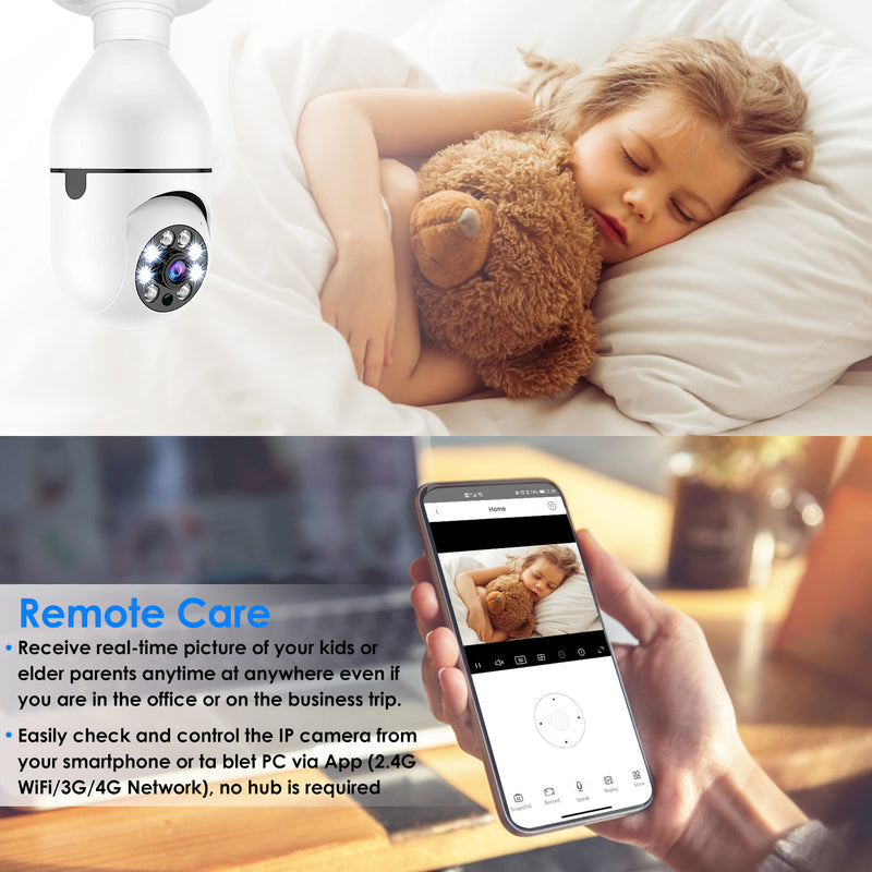 Pan-Tilt Light Bulb Camera — 1080P, Two-Way Audio, Auto Motion Tracking