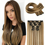 Clip-In Hairpiece — Brown & Blonde Highlights, Heat-Safe, Natural Fit
