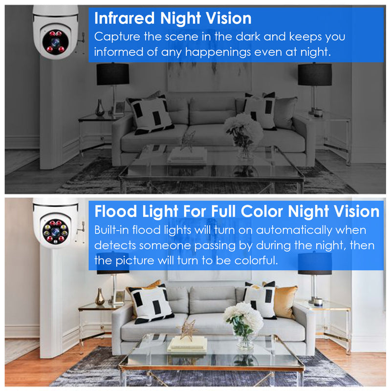 Pan-Tilt Light Bulb Camera — 1080P, Two-Way Audio, Auto Motion Tracking
