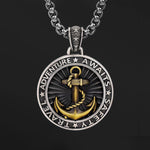 Two-Tone Silver Gold Plated Copper Double Sided Anchor Compass Pendant Necklace, Vintage Nautical  Star Mens Box Chain Necklace