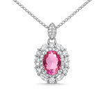 Oval Cut Hot  CZ Double Halo Pendant Necklace For Women, Copper Plated Silver White Cubic Zirconia Vintage Floral Halo Wedding Bridal Statement Jewelry Gift