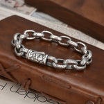 Antique Bark Textured Thick Oval Link Bracelet For Men, Copper Plated Silver Vintage Oxidized Biker Punk Heavy Duty Wrist Jewelry Gift