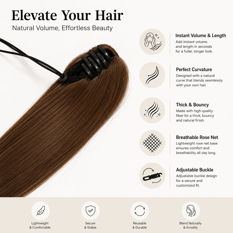 Ombre Drawstring Ponytail Extension — Sleek Straight, Natural Fit