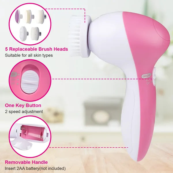 Spin Facial Cleansing Brush — Deep Clean in 60 Seconds, 5 Brush Heads