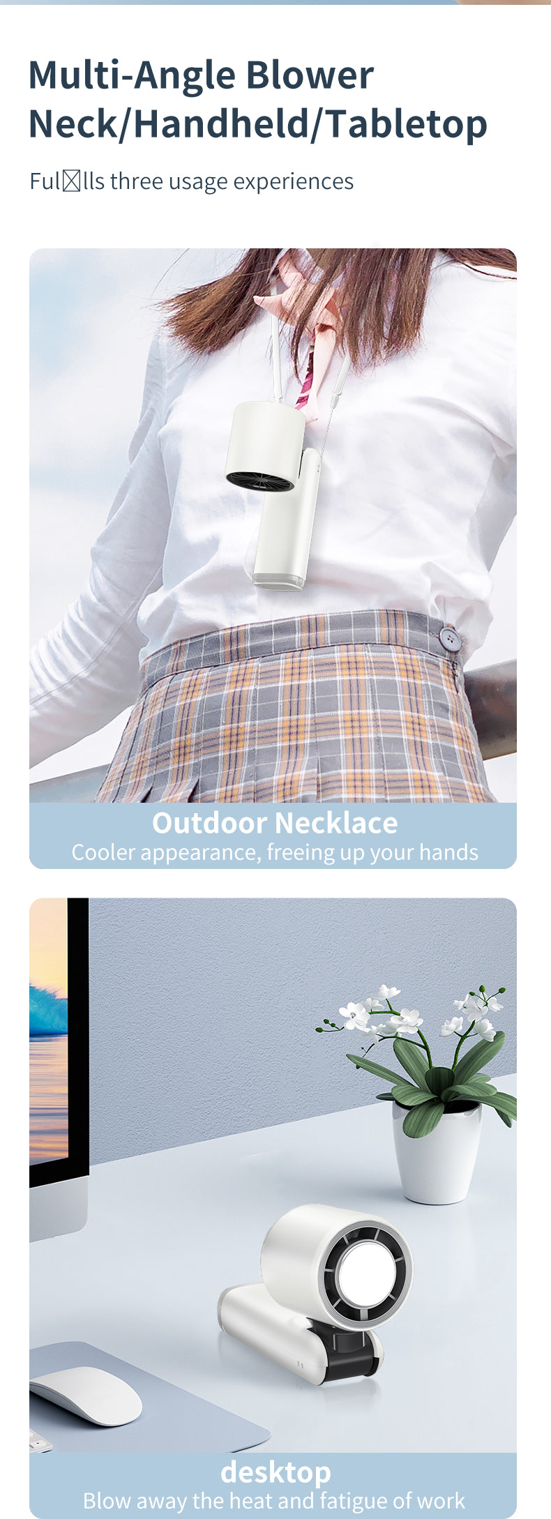 Rechargeable Handheld Turbo Fan — Cool Down Anywhere, Foldable Design