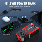 4000 AMP PEAK Car Jump Starter Jumper Box 51.8WH Power Bank 12V Battery Charger 7.2L Gas Engine 5.5L Diesel Engine LCD Display Multifunctional Emergency Lights