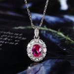 Oval Cut Hot  CZ Double Halo Pendant Necklace For Women, Copper Plated Silver White Cubic Zirconia Vintage Floral Halo Wedding Bridal Statement Jewelry Gift