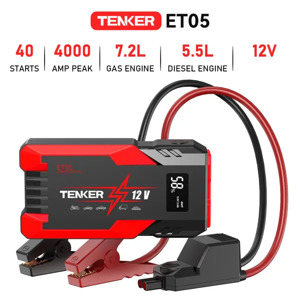 4000 AMP PEAK Car Jump Starter Jumper Box 51.8WH Power Bank 12V Battery Charger 7.2L Gas Engine 5.5L Diesel Engine LCD Display Multifunctional Emergency Lights