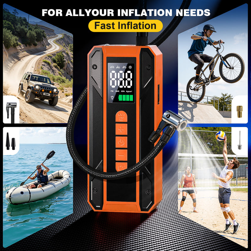 Air Pump Car Jumper Starter Portable Battery Pack With 150PSI Tire Inflator, 12V Jumper Box For Car Charger Battery Booster With LCD Display, 3-Mode Emergency Flashlight