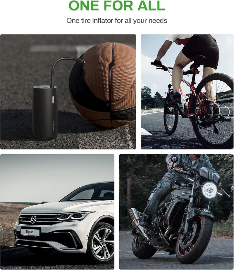 AMPBANK AT004 Smart Portable Tire Air Pump For Cars, Motorcycles, Bicycles And Balls With Pressure Gauge And LED Screen For Fast Inflation