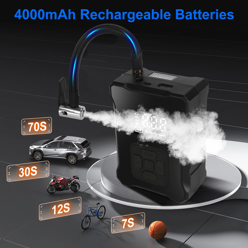 Cordless Tire Inflator Digital Air Compressor With LED Light Emergency Power Bank For Cars Motorcycles Bicycles Balls 1Pc 150PSI