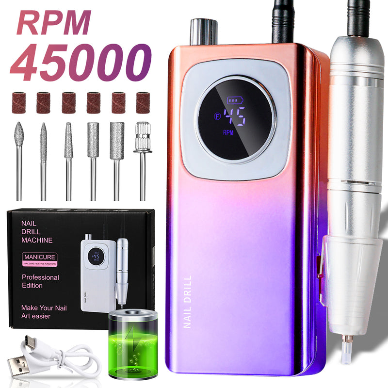 Rechargeable Nail Drill Kit — 45000 RPM, Cordless