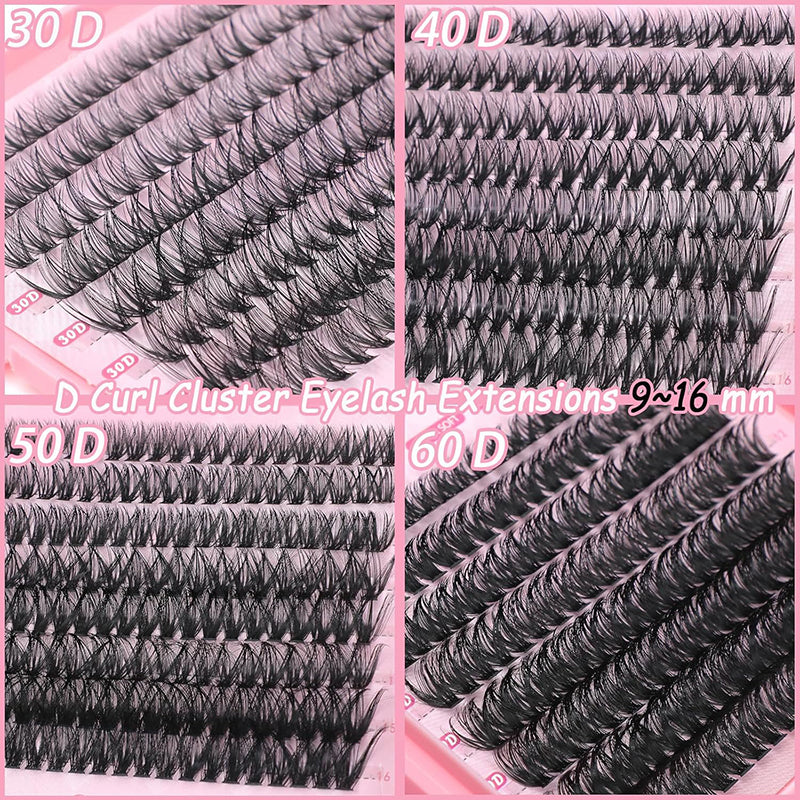 Lash Clusters, 640 Pcs Eyelashes Cluster Extensions 9-16mm Fluffy Individual Lashes 30D-60D D Curl False Eyelashes