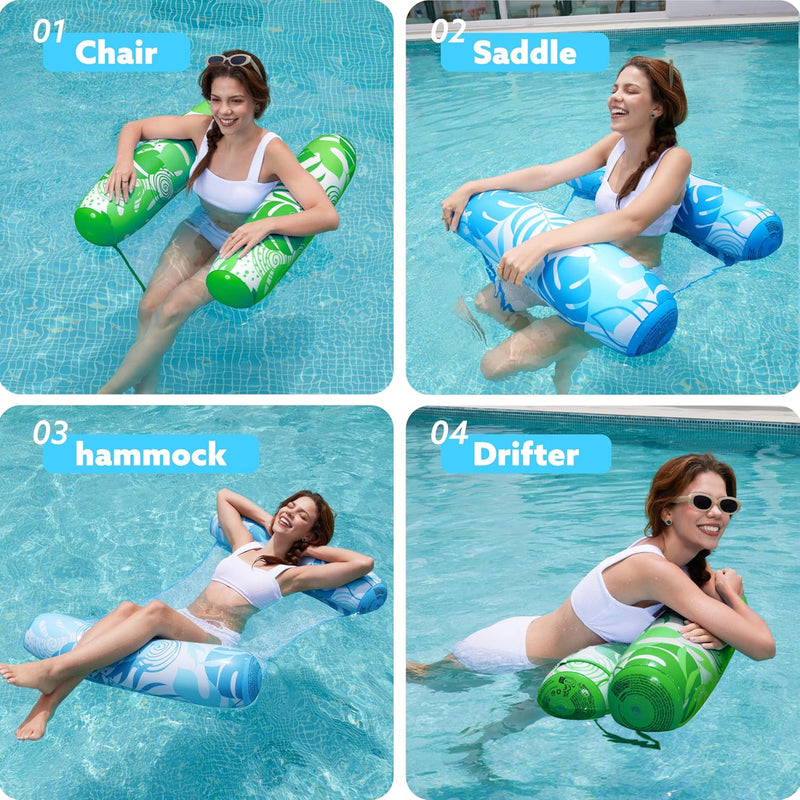 2pcs 4-in-1 Inflatable Water Hammock Pool Float For Adults, Multi-Purpose PVC Pool Lounge Floaties, Floating Hammock With Free Air Pump