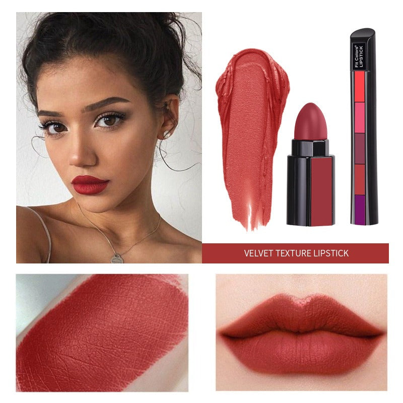 10-Color Matte Velvet Lipstick Set, 5-in-1 Long Lasting Non-Drying Lipstick Kit, Portable Multi-Color Lip Stick For Daily & Party Makeup