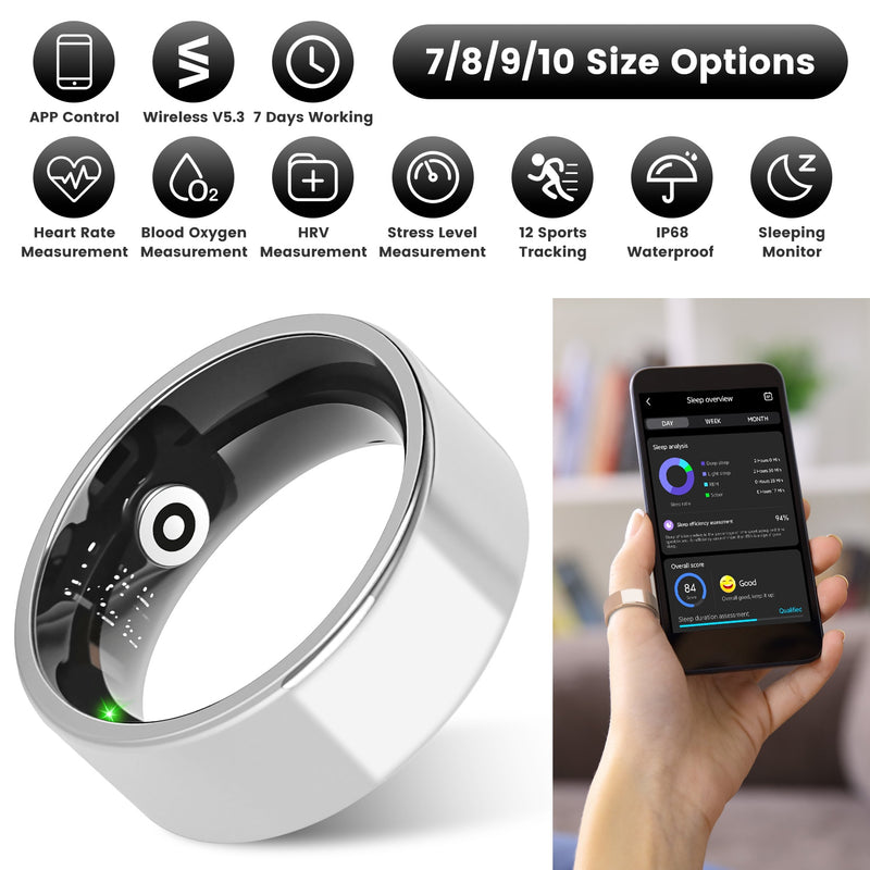 Smart Health Ring — 24/7 Heart Rate, Sleep & Stress Tracking, 7-Day Battery