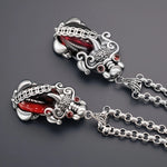 Silver Plated Copper Pixiu Pendant Necklace, Vintage Inlaid Oval Red Gem Chinese Wealth Symbol Animal Necklace For Women Men