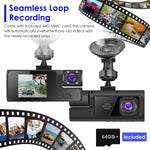 WiFi FHD 1080P Car Dash Cam 3 Channels Front Rear Inside Dash Camera With Loop Recording Reversing Visual 170 Degree Wide Angle 64G Card Included 1Pc
