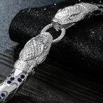 Dual Snake Head Honeycomb Scale Bracelet For Men, Copper Plated Silver Inlaid Black CZ Antique Oxidized Gothic Biker Vintage Wrist Jewelry Gift